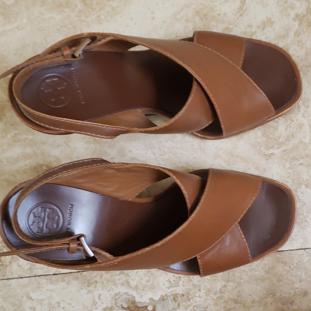 Tory Burch Tan Leather Gabriell Wedges